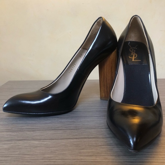 YSL Charlotte Court Shoe Wood Heel 105 Pump FW 2007 Runway Black Leather Pilati - Picture 11 of 14